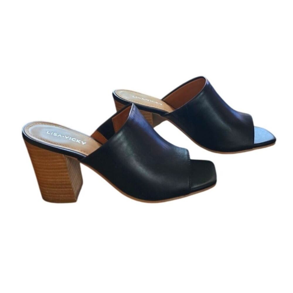 Black Sheep Nappa Leather Open Toe Block Heel Mules Size 7 Minimalist NWT